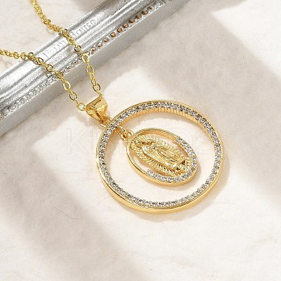 Brass Micro Pave Clear Cubic Zirconia Ring Pendant Necklaces NJEW-P322-A03-G-1