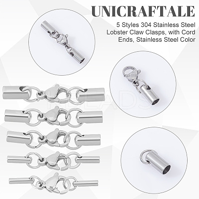 50 Sets 5 Styles 304 Stainless Steel Lobster Claw Clasps STAS-UN0042-01-1
