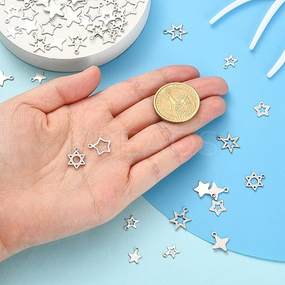 100Pcs 10 Styles 201 Stainless Steel Charms STAS-CJ0002-21-1