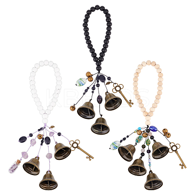 Wood & Natural & Synthetic Gemstone Witch Bell Pendant Decoration for Door Knob HJEW-OC00014-1