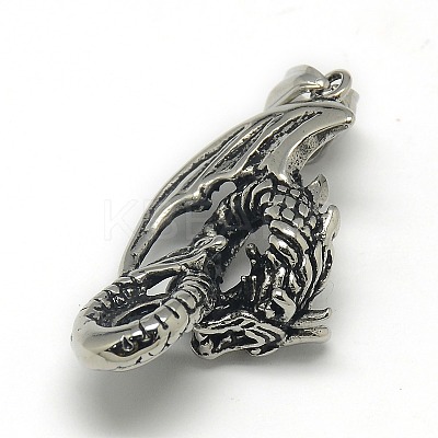 Fashionable Retro 304 Stainless Steel Steel Rhinestone Dragon Pendants STAS-L017-143A-1