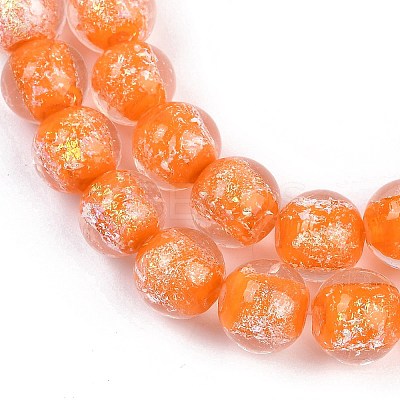 Handmade Gold Foil Lampwork Beads Strands LAMP-Q002-01F-1
