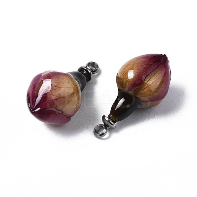Handmade Natural Real Rose Dried Flower Pendants RESI-R424-01-1