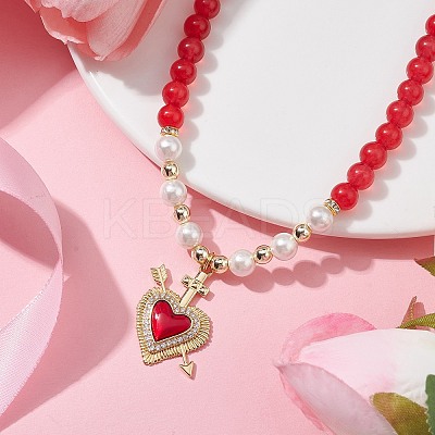 Heart Brass Cubic Zirconia Pendant Necklace NJEW-JN04599-02-1