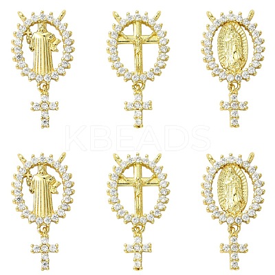 6Pcs 3 Styles Brass Micro Pave Cubic Zirconia Pendants KK-CJ0002-98-1