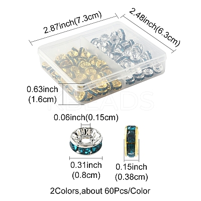 120Pcs 2 Colors Brass Rhinestone Spacer Beads RB-FS0001-05B-1