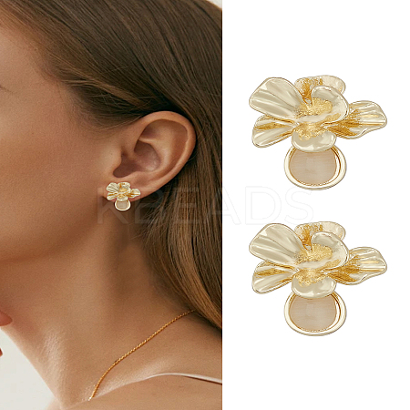 1 Pair Flower Zinc Alloy Cat Eye Stud Earrings EJEW-LP0009-12-1