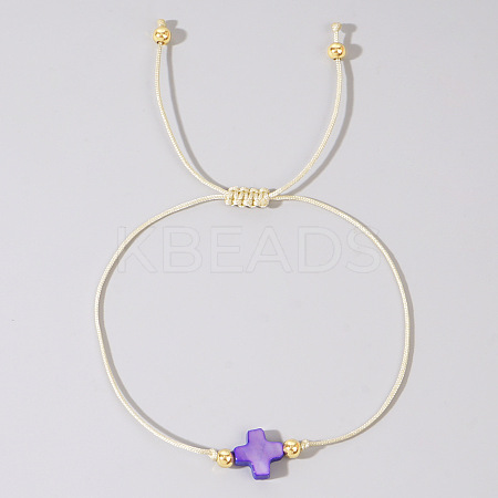 Adjustable Rainbow Dyed Shell Cross Braided Bead Bracelets for Women DZ6787-3-1