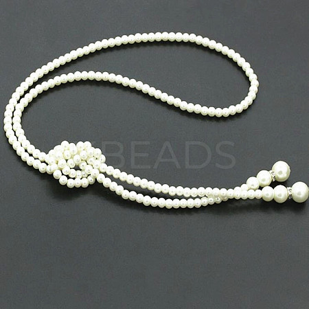 Imitation Pearl Round Beaded Lariat Necklaces for Women WG12EF8-02-1