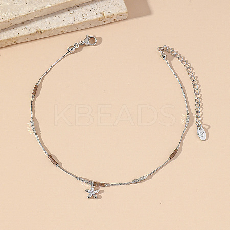 Brass Pave Clear Cubic Zirconia Flower Charm 304 Stainless Steel and Glass Chain Anklets for Women FS-WG0557A-02-1