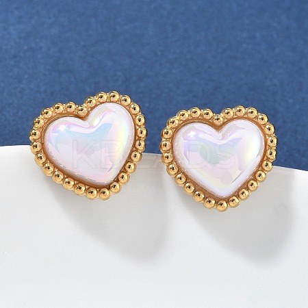304 Stainless Steel Shell Heart Stud Earrings for Women LS-EJEW-Z095-02G-1
