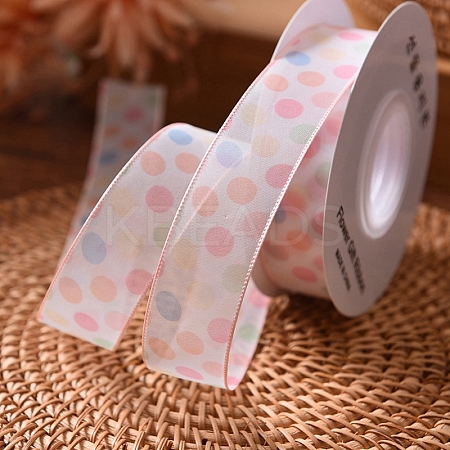 9M Polka Dot Print Polyester Organza Ribbons PW-WG32505-03-1