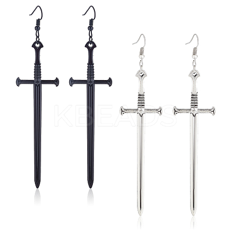 ANATTASOUL 2 Pairs 2 Colors Alloy Sword Dangle Earrings EJEW-AN0001-92-1