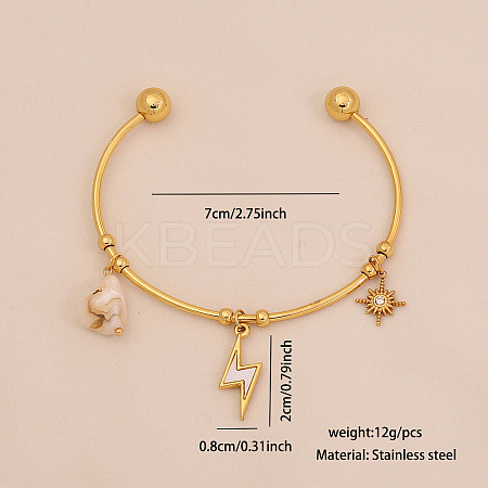 304 Stainless Steel & Natural Shell & Crystal Rhinestone & Plastic Pearl Cuff Bangles FS-WGEF24F-04-1