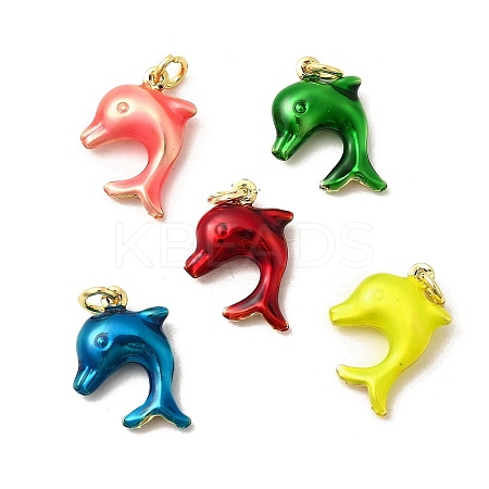 Brass Enamel Sea Animals Pendants KK-I378-14G-B-1