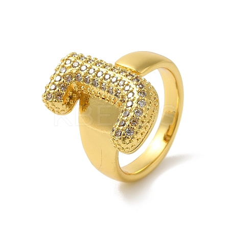 Letter Brass Micro Pave Clear Cubic Zirconia Open Cuff Ring for Women RJEW-N046-03J-G-1