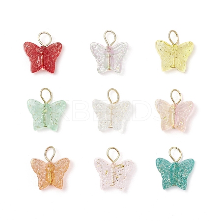 Spray Painted Glass Butterfly Pendants PALLOY-JF03847-02-1