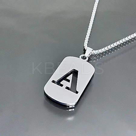 Rectangle with Laser Cut Letter 201 Stainless Steel Initial Pendant Necklaces WGA5E8C-01-1