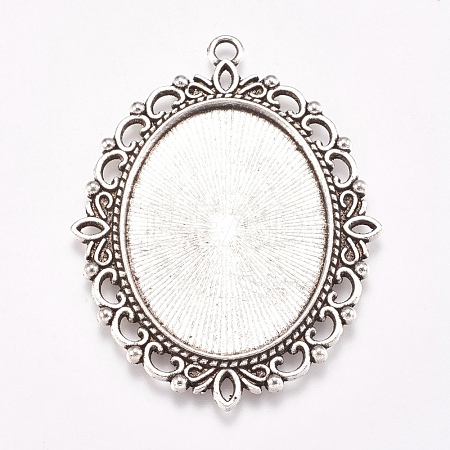 Tibetan Style Oval Pendant Cabochon Settings TIBE-473-AS-NR-1