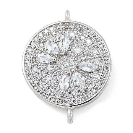 Rack Plating Brass Clear Cubic Zirconia Flat Round Connector Charms KK-A234-045P-1