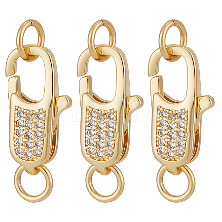 Beebeecraft 3Pcs Brass Micro Pave Clear Cubic Zirconia Lobster Claw Clasps ZIRC-BBC0002-19-1