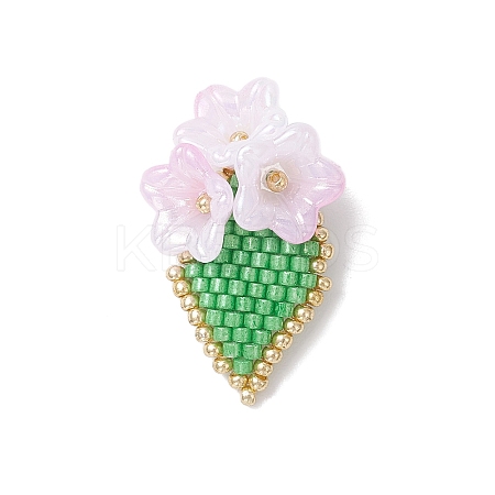 Handmade Glass Seed Beaded Flower Pendants PALLOY-MZ00794-01-1