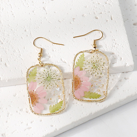 Resin & Dried Flower Rectangle Dangle Earrings FS-WG21EF9-04-1