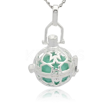 Silver Color Plated Brass Hollow Round Cage Pendants KK-J226-09S-1