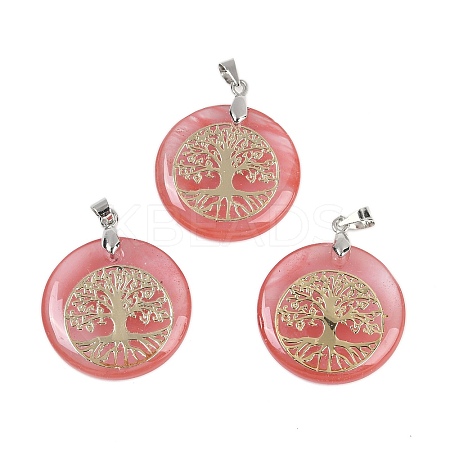 Cherry Quartz Glass Flat Round Pendants G-Q188-01P-05-1