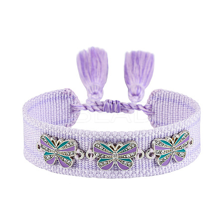 Butterfly Adjustable Polyester & Alloy & Resin Enamel & Rhinestone Slider Bracelets FS-WG9985D-05-1