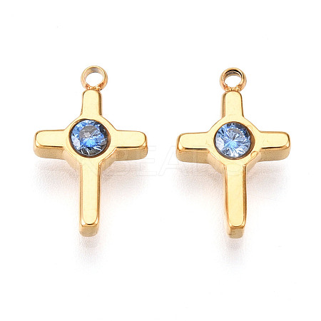Ion Plating(IP) 304 Stainless Steel Micro Pave Cubic Zirconia Charms STAS-N110-01F-G-1
