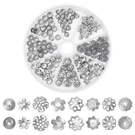 240Pcs 8 Style 304 Stainless Steel Bead Caps STAS-PH0005-41-1