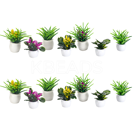 14Pcs 7 Styles Plastic Mini Bonsai Display Decorations DJEW-GA0001-11-1