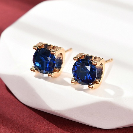 Square Brass Micro Pave Cubic Zirconin Stud Earrings EJEW-D318-03KCG-C-1