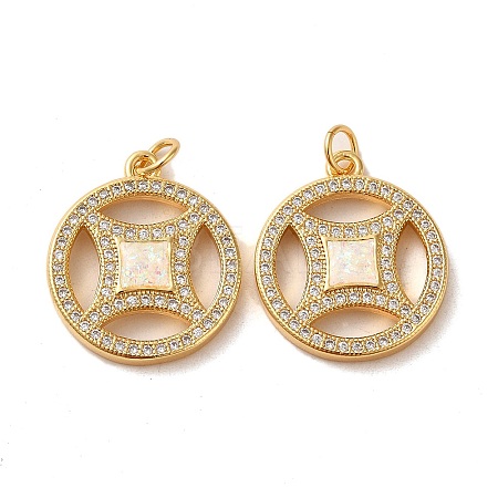 Copper Cash Brass Micro Pave Cubic Zirconia with Synthetic Opal Pendants KK-D096-08G-02-1