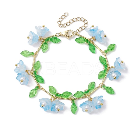 Flower Glass & Acrylic Charm Bracelets BJEW-JB10443-01-1