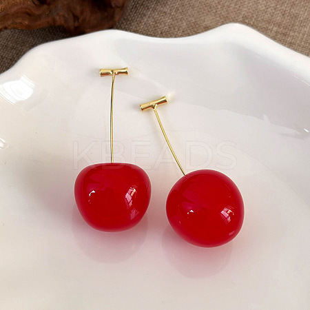 Cherry Zinc Alloy Resin Dangle Stud Earrings XZ7798-7-1
