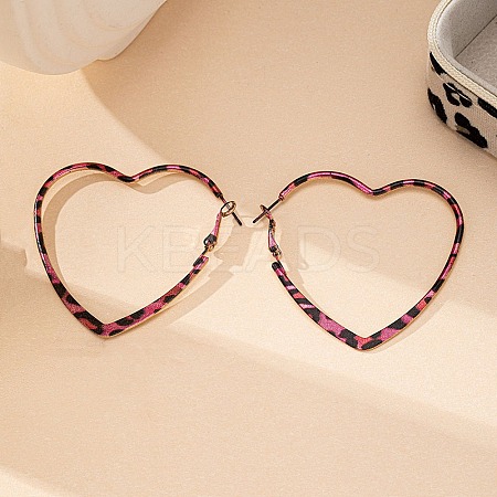 Hollow Heart with Leopard Print Alloy Hoop Earrings LS-EJEW-Z112-01P-1