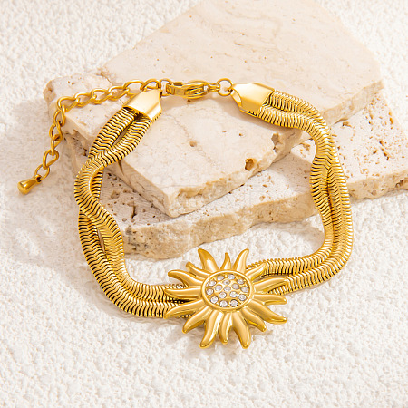 Sunflower 304 Stainless Steel Multi-layer Bracelets BJEW-135-01G-1