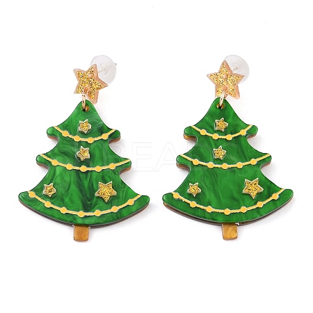Glitter Star Christmas Tree Acrylic Dangle Stud Earrings EJEW-L203-12B-1