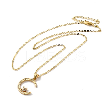 Golden Brass Crescent Moon Pendant Necklace with Rhinestone NJEW-Z015-01D-G-1