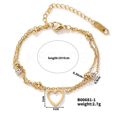 Exquisite Stainless Steel Crystal Rhinestone 2-Strand Sweetheart Link Women's Bracelets BK9888-1-1