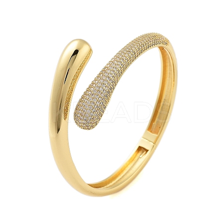 Rack Plating Brass Micro Pave Clear Cubic Zirconia Open Cuff Bangles for Women BJEW-B109-03G-1