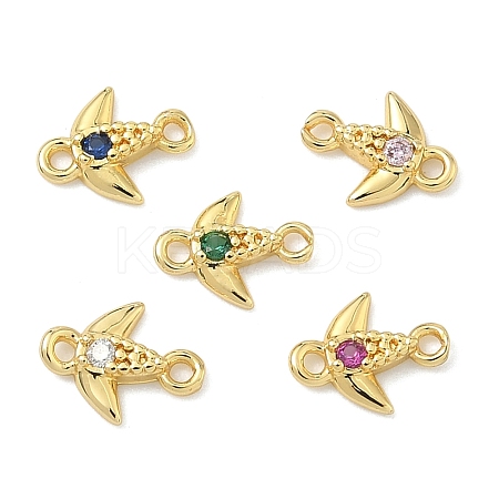 Brass Pave Cubic Zirconia Fish Connector Charms KK-G548-17G-1