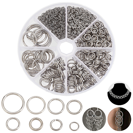 ARRICRAFT 1212pcs 8 Styles 304 Stainless Steel Jump Rings STAS-AR0002-08-1