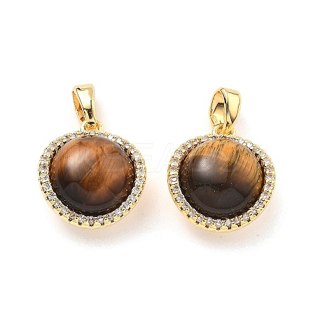 Brass Tiger Eye Round Ball Pendants KK-B129-12G-1