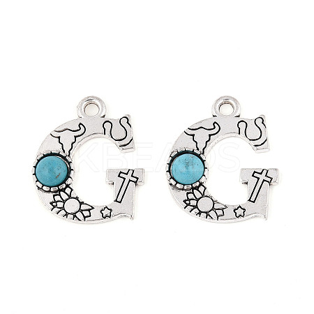 Synthetic Turquoise & Alloy Pendants PALLOY-H146-01AS-G-1