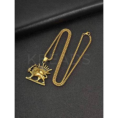 Vintage 304 Stainless Steel Lion with Sun Pendant Box Chain Necklaces for Men WGE39C9-02-1
