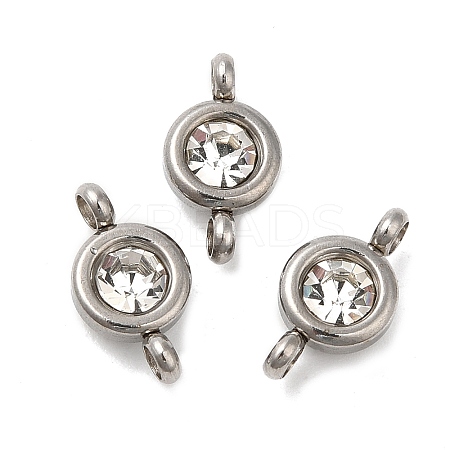 304 Stainless Steel Single Rhinestone Connector Charms STAS-E194-13P-1