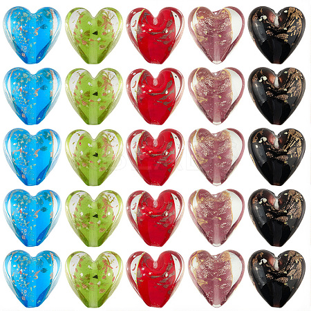30Pcs 5 Colors Luminous Handmade Gold Sand Lampwork Beads FOIL-PA0001-03-1